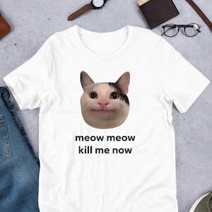 Meow Meow Kill Me Now Polite Cat Meme, Funny Cat Meme Shirt, Ironic Shirt, Weirdcore Clothing, Oddly Specific, Unhinged, Cursed, Cat Lover