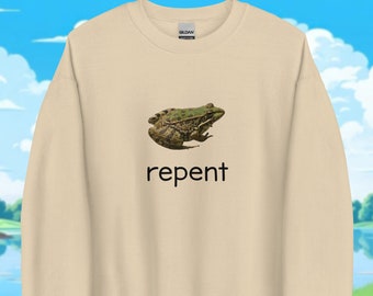 Arrepentirse rana, sudadera divertida meme rana, regalo para amigo, extraño, extrañamente específico, desquiciado, maldito, suéter novedoso, regalo de mordaza