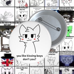 Boykisser Meme Pin Button, Funny Furry Meme, Femboy, Bisexual LGBTQ Pride, Weeb, Waifu, Fursona, Transgender, Kissing Boys
