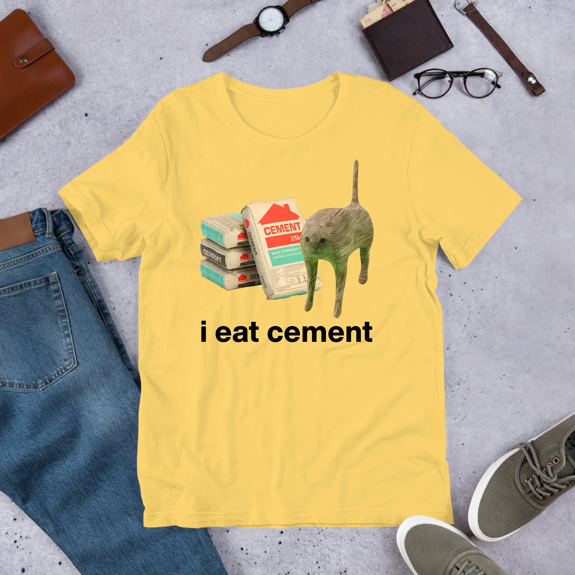T-shirt Humour : Je Mange Du Ciment - Chat Maudit, Meme Drôle Pour Homme Et Femme