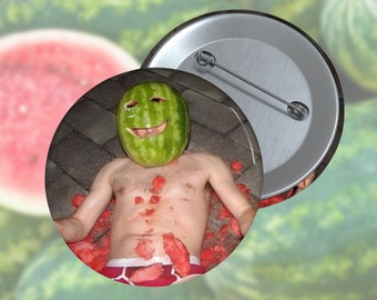 Cursed Watermelon Man, Meme Pin Button, Funny Meme Pin, Weird Pin, Joke Gift, Oddly Specific Pin, Unhinged Pin, Cursed Pin, Food Meme
