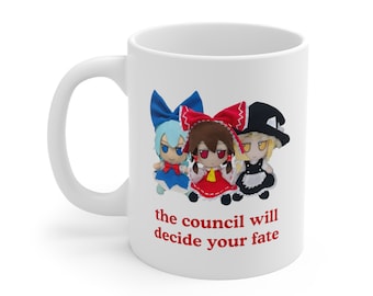 The Council Will Decide Your Fate Touhou Mug, Cirno, Marisa, Reimu, Funny Anime Meme Mug, Unhinged Mug, Cursed, Waifu, Touhou Plush