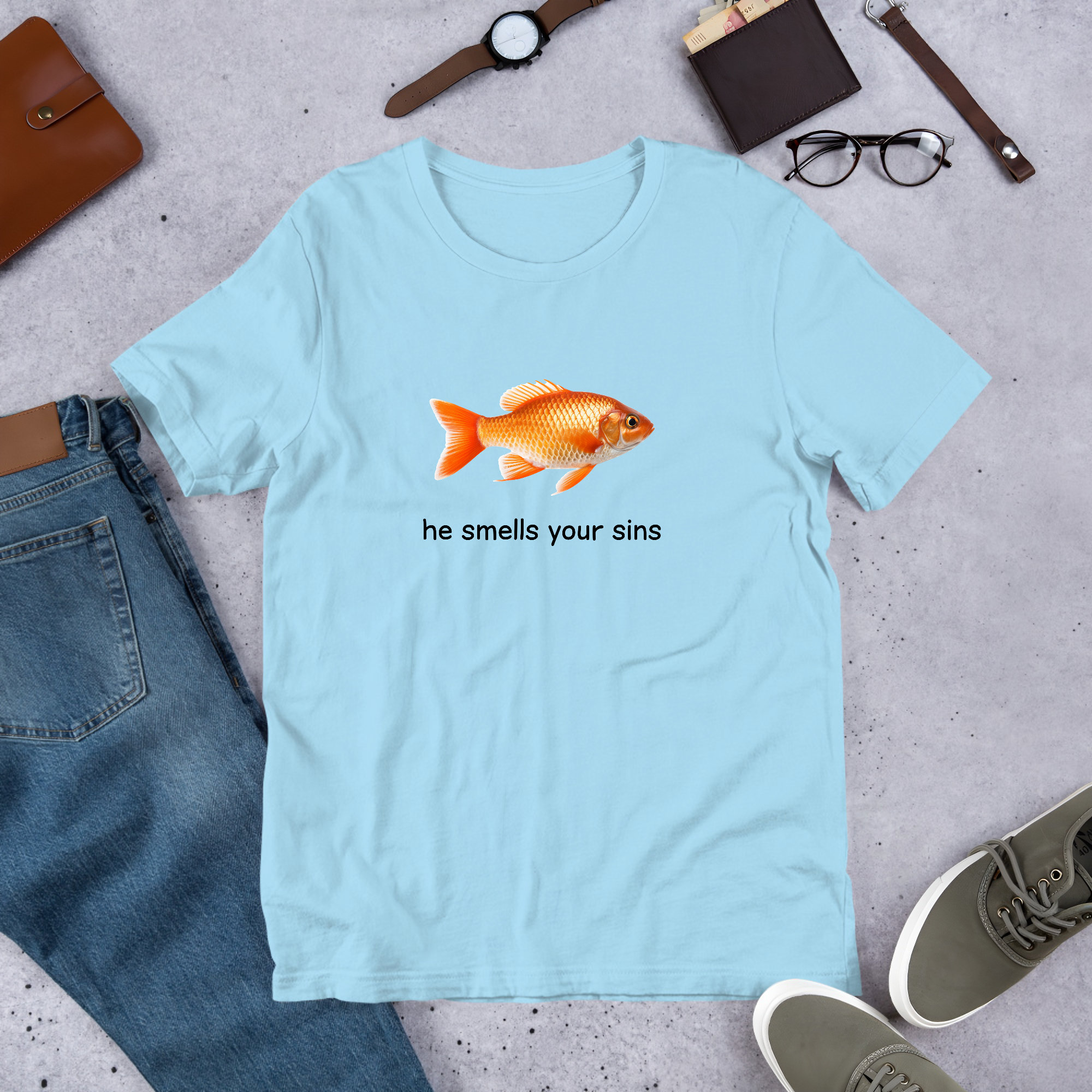 He Smells Your Sins Goldfish Tshirt Y2K Funny Meme Shirt