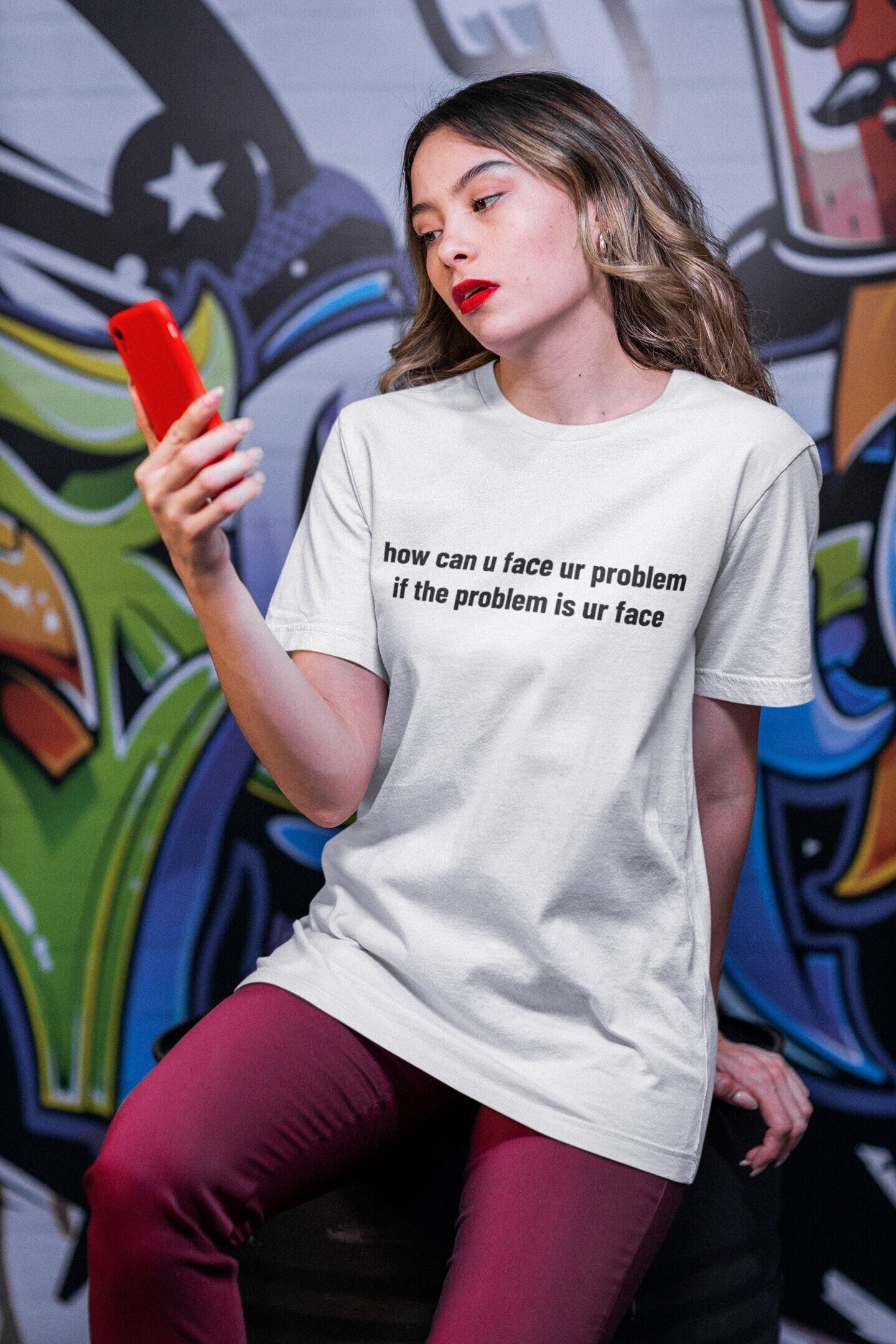 How can u face ur problem if your face Unisex T-Shirt Y2K Funny Meme Shirt / Gag Gift Shirt / Weirdcore Clothing / Gift / Oddly Specific