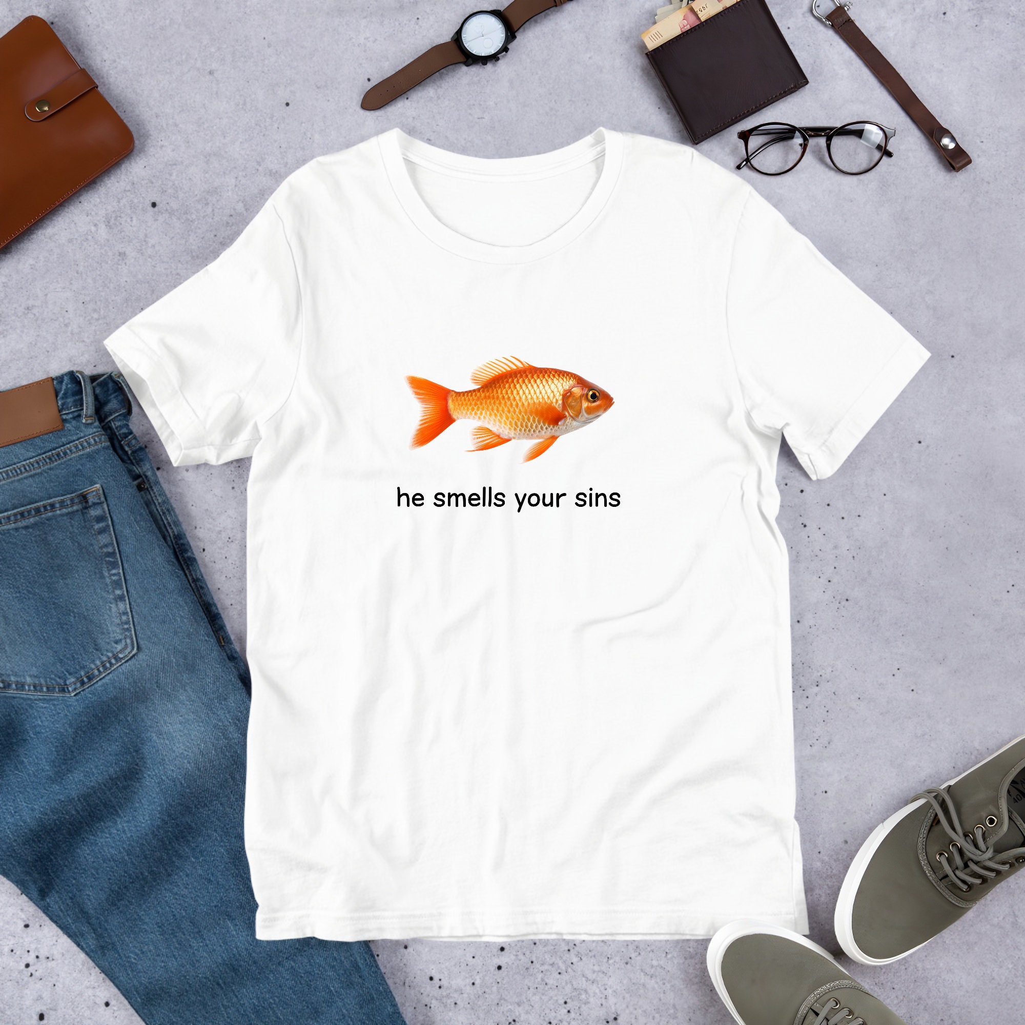He Smells Your Sins Goldfish Tshirt Y2K Funny Meme Shirt