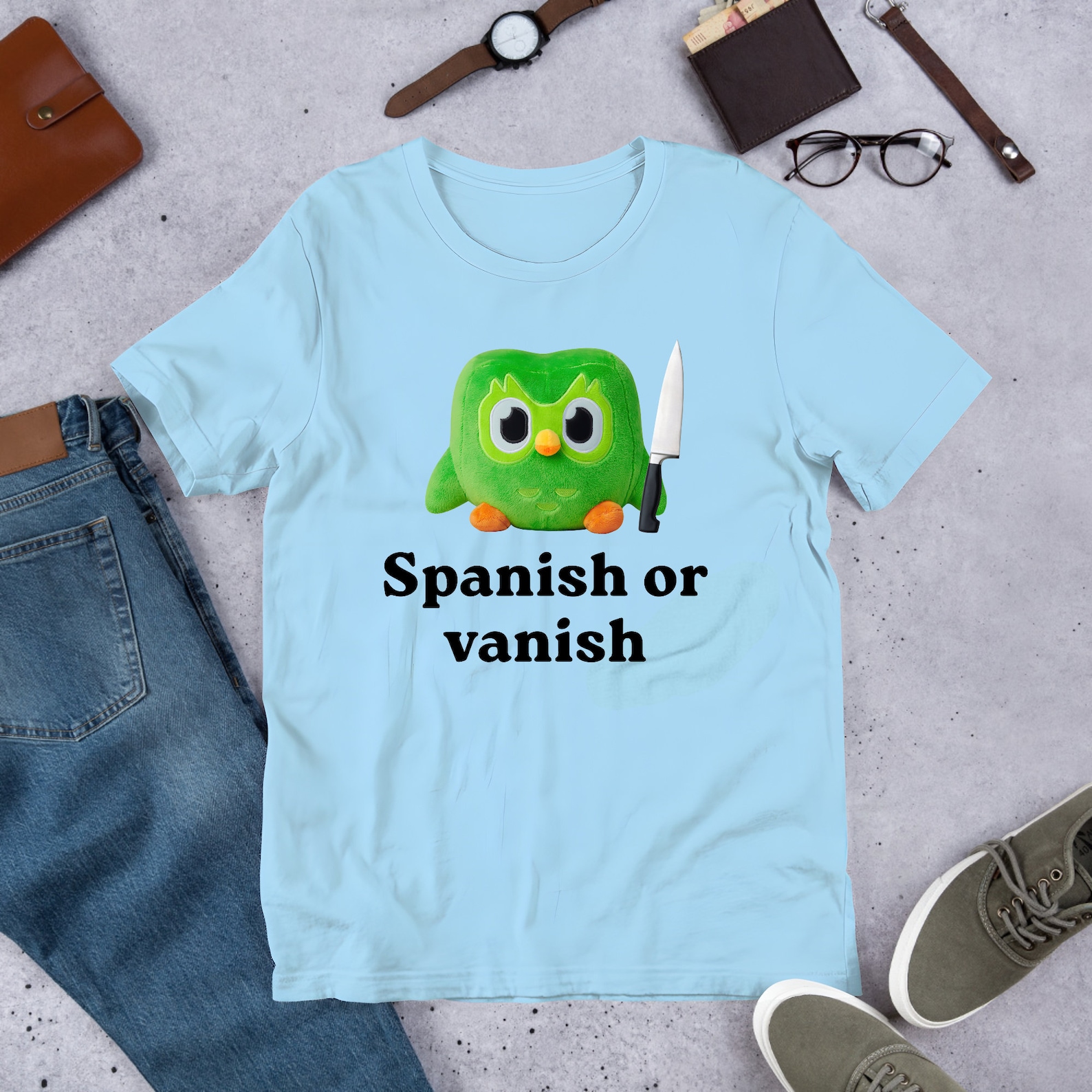 Spanish or Vanish Language Learning Owl, Funny Meme Shirt, Ironic Shirt ...