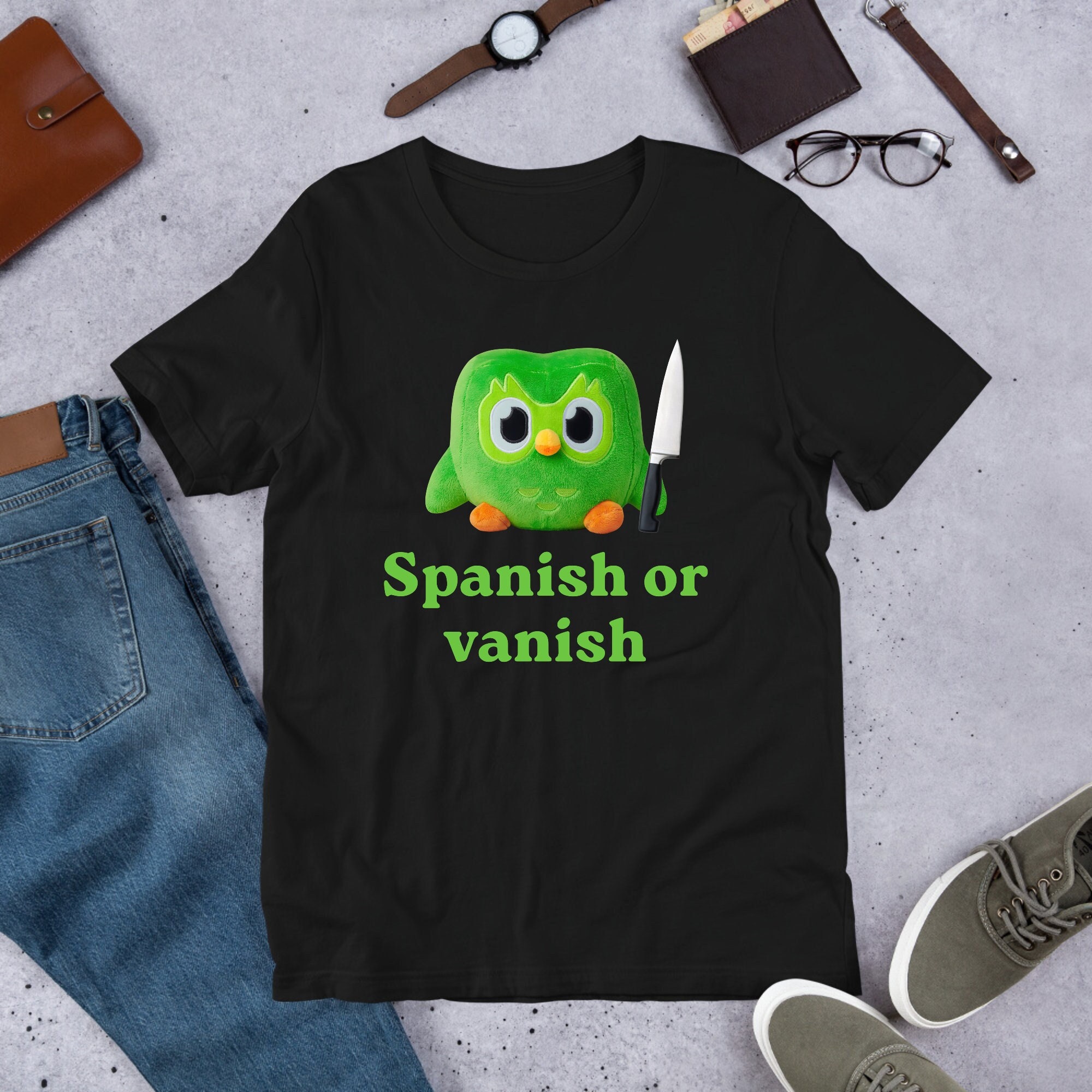 Spanish Or Vanish Language Learning Owl, Funny Meme Shirt, Ironic Shirt, Owl Lover Gift, Oddly Speci
