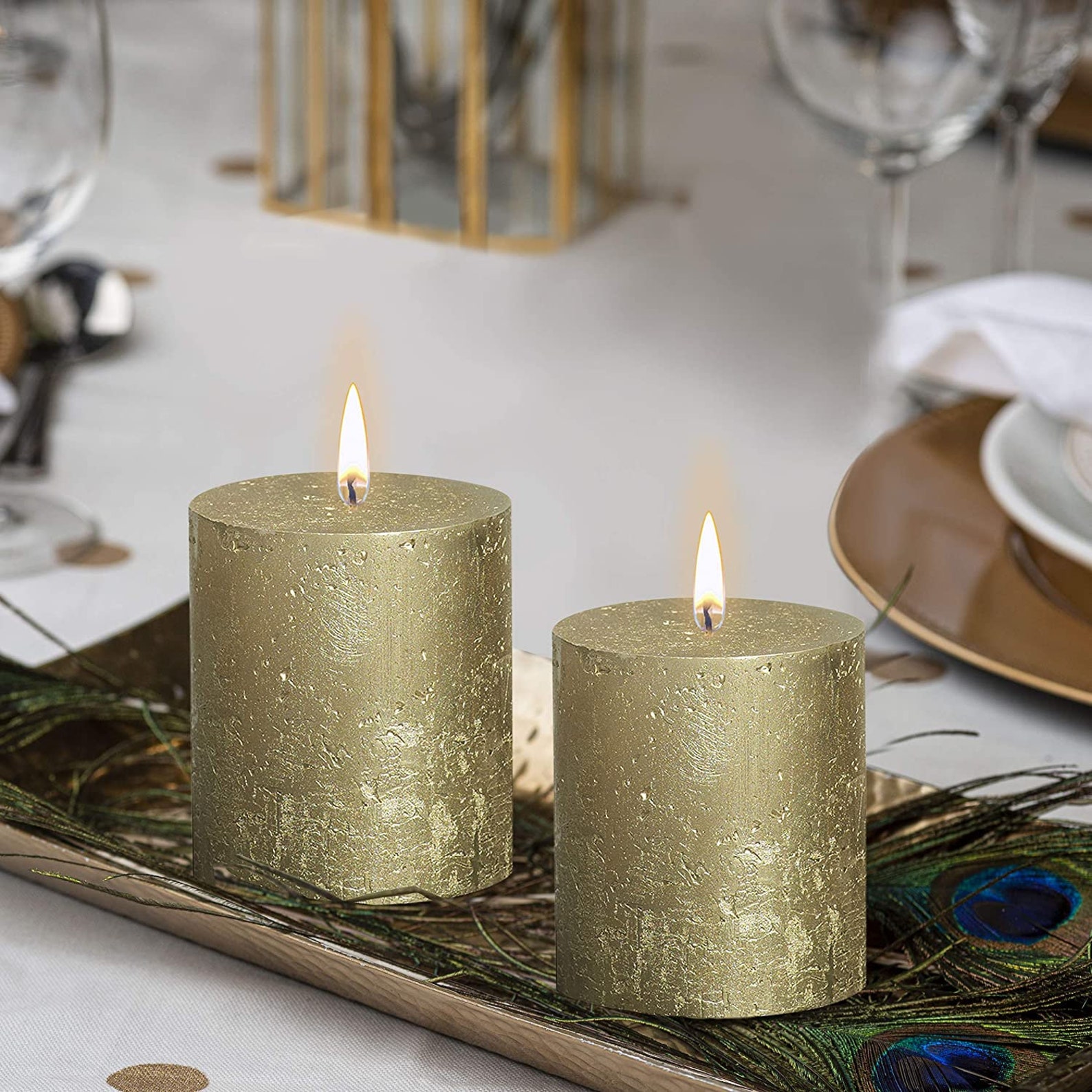 Gold Pillar Candles Unscented 2.75x3.25 Metallic 3 Pack Etsy