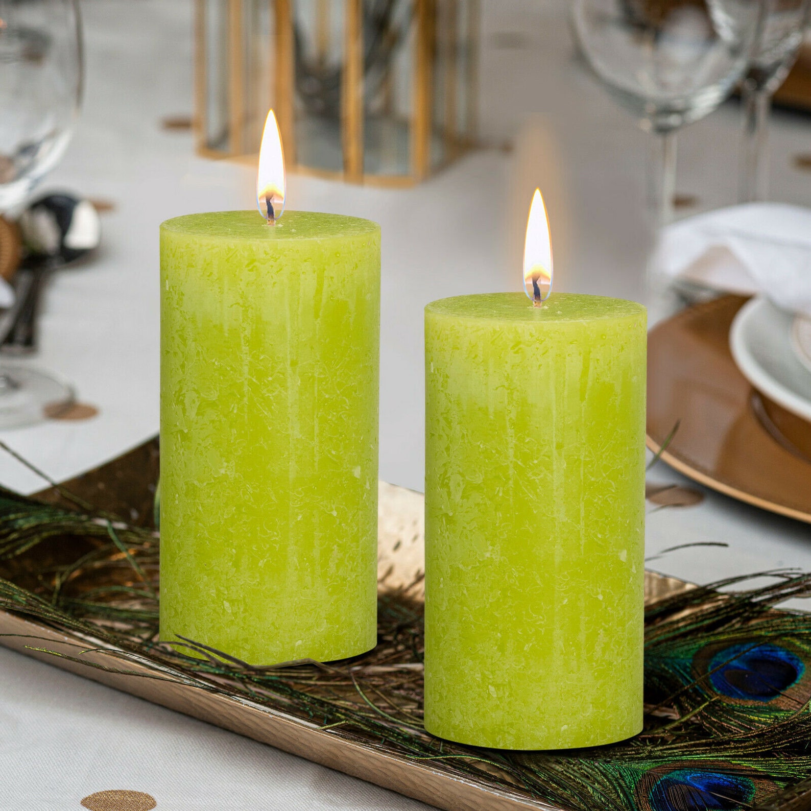 Rustic Lime Green Pillar Candles Modern 2.75x5 Unscented Etsy