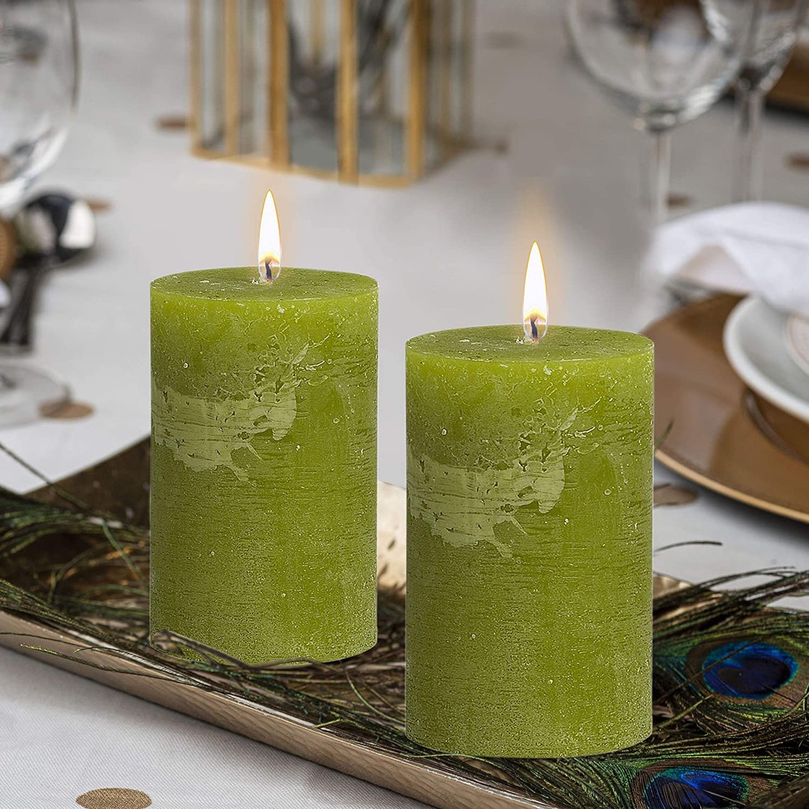 Rustic Moss Green Pillar Candles 3 Pack Unscented 2.75x5 Etsy