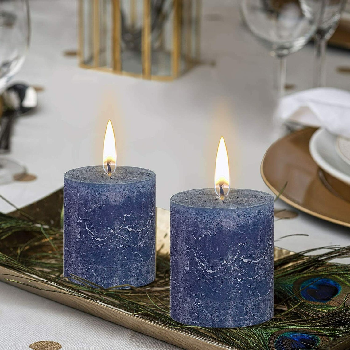 Rustic Dark Blue Pillar Candles 2.75x3.25 Unscented 3 Etsy