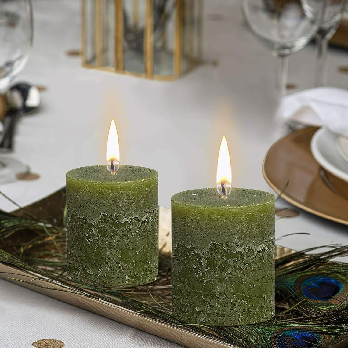 Olive Green Rustic Pillar Candles 2.75x3.25 Unscented 6 Etsy