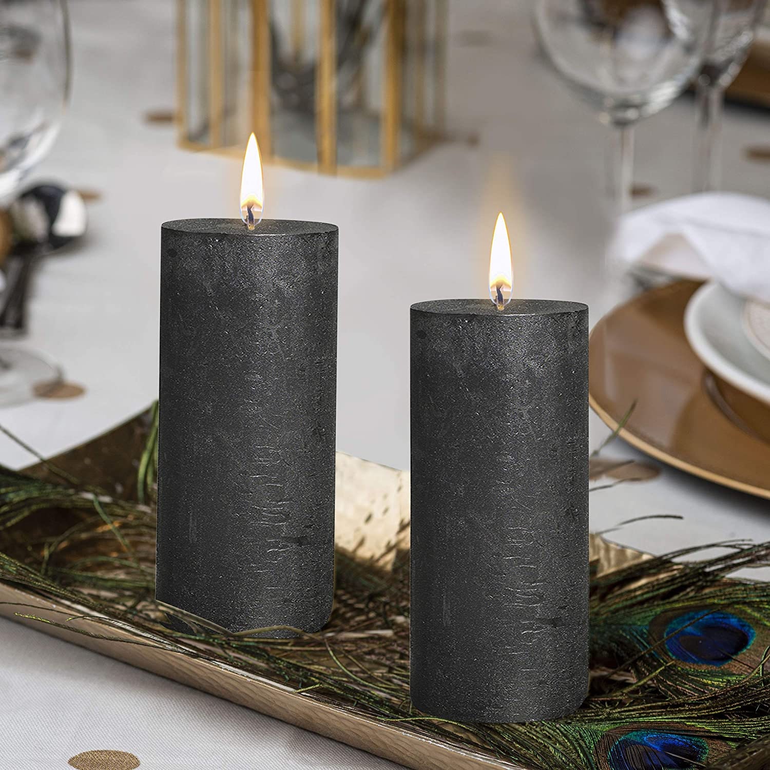Metallic Black Pillar Candles 2.75x7.5 Unscented 3 Pack Etsy