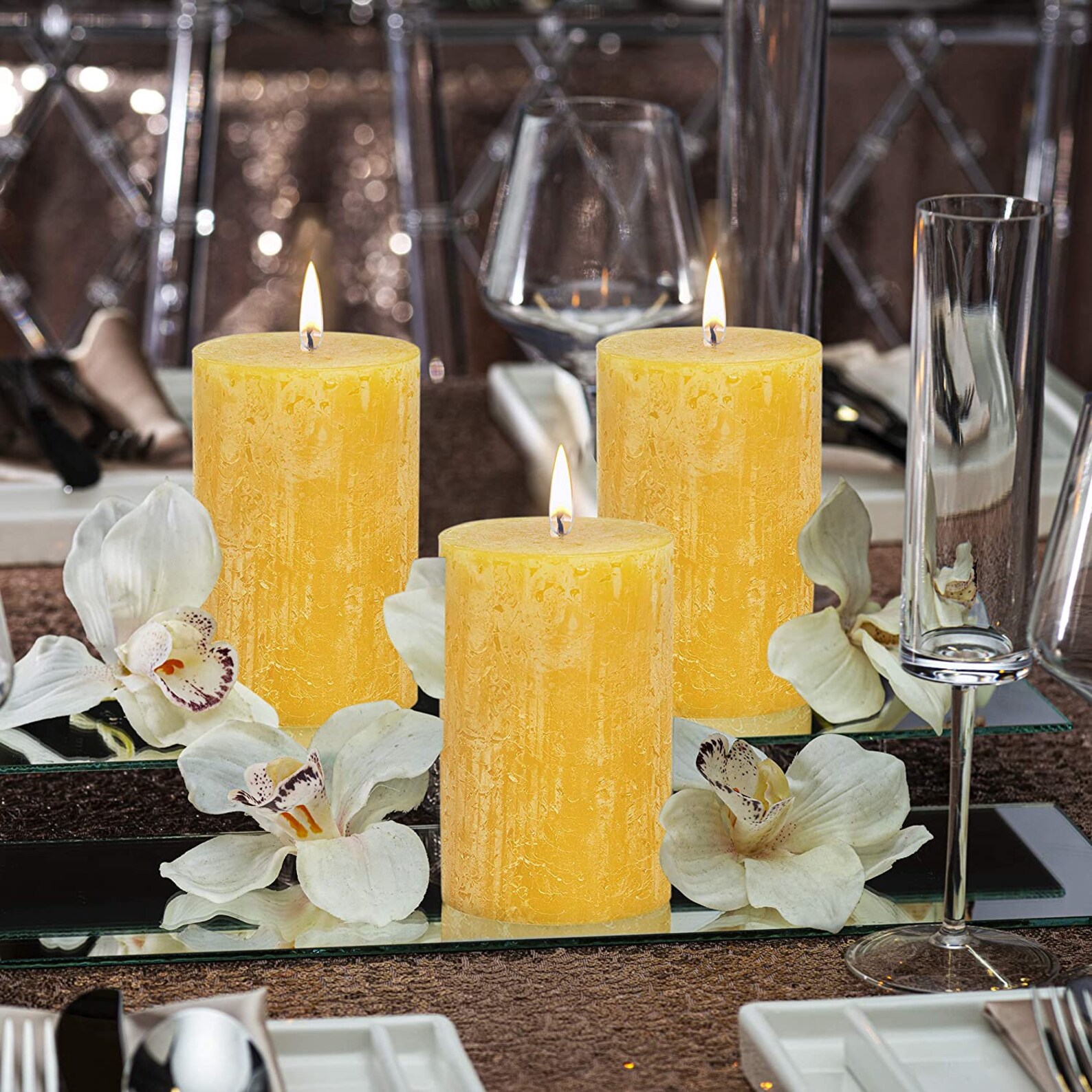 Rustic Yellow Pillar Candles 3 Pack Unscented 2.75x5 for Etsy
