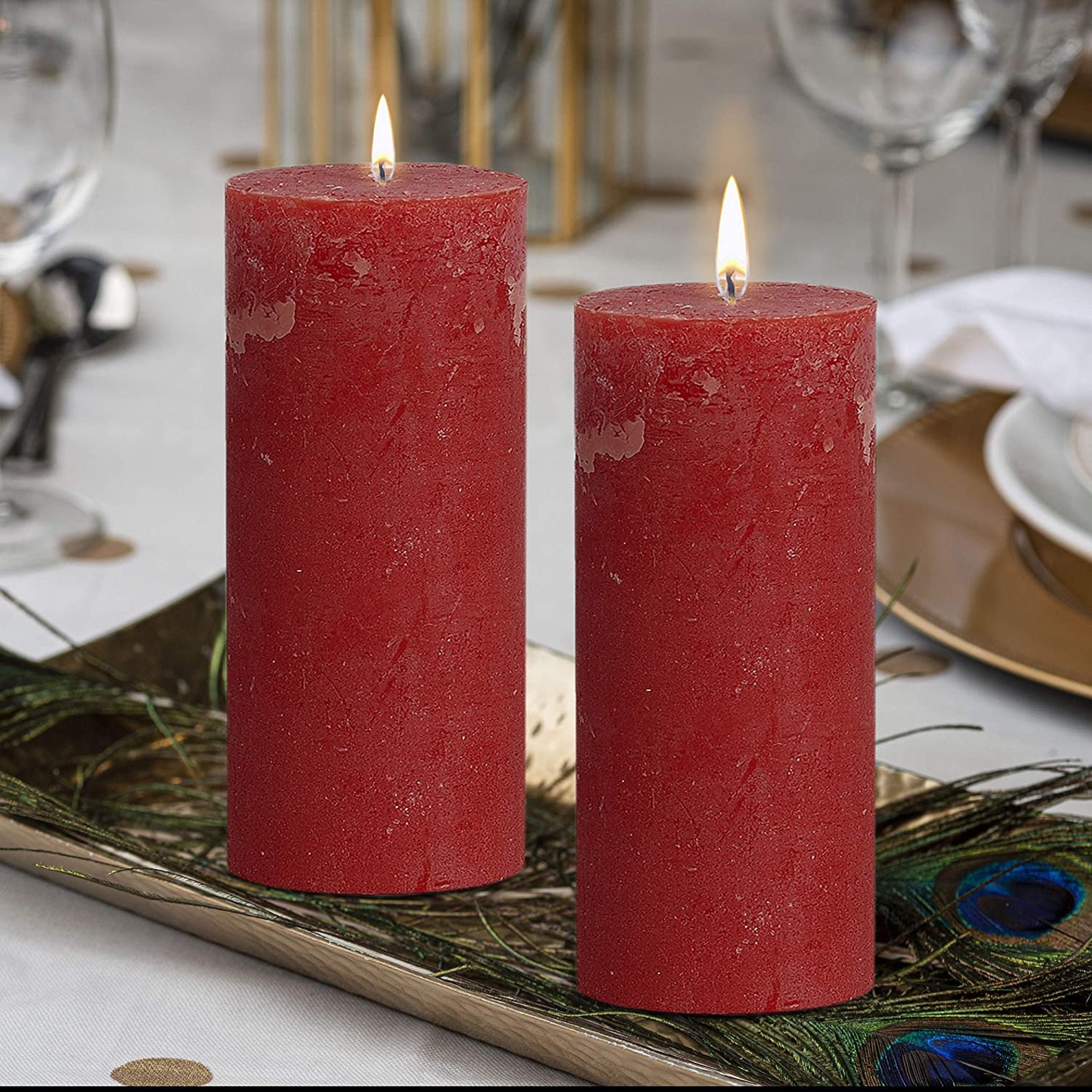 Rustic Red Pillar Candles Large 3 Pack Unscented Etsy