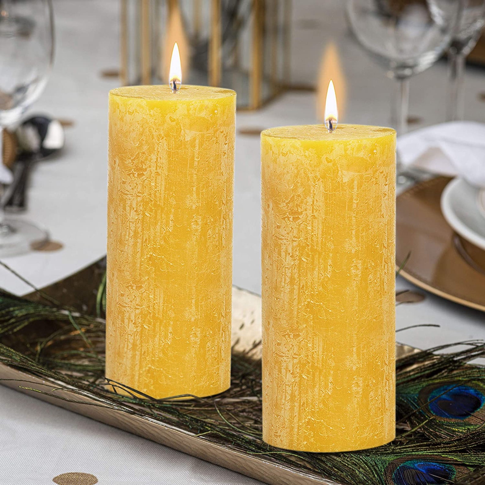 Rustic Yellow Pillar Candles Holiday 2.75x7.5 Unscented Etsy