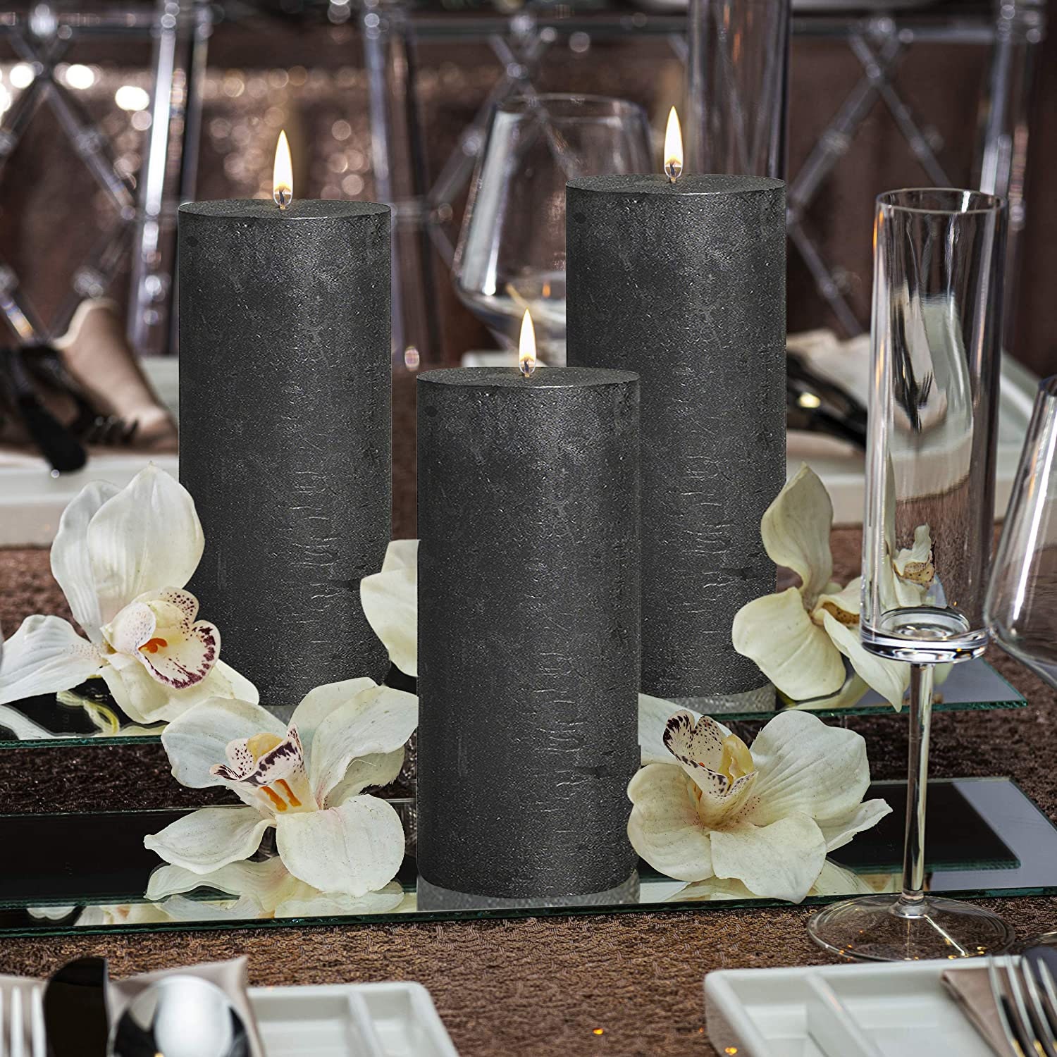 Metallic Black Pillar Candles 2.75x7.5 Unscented 3 Pack Etsy
