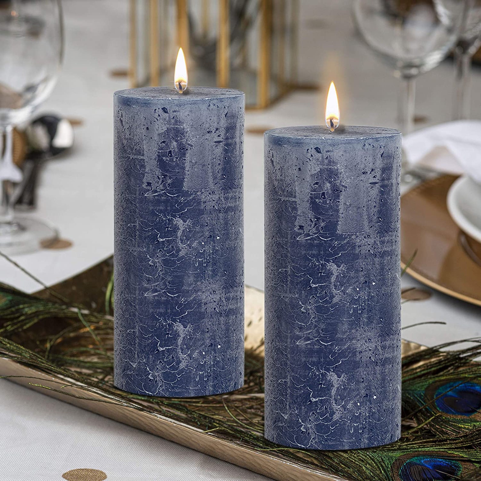 Rustic Dark Blue Pillar Candles Large 2.75x7.5 Unscented Etsy