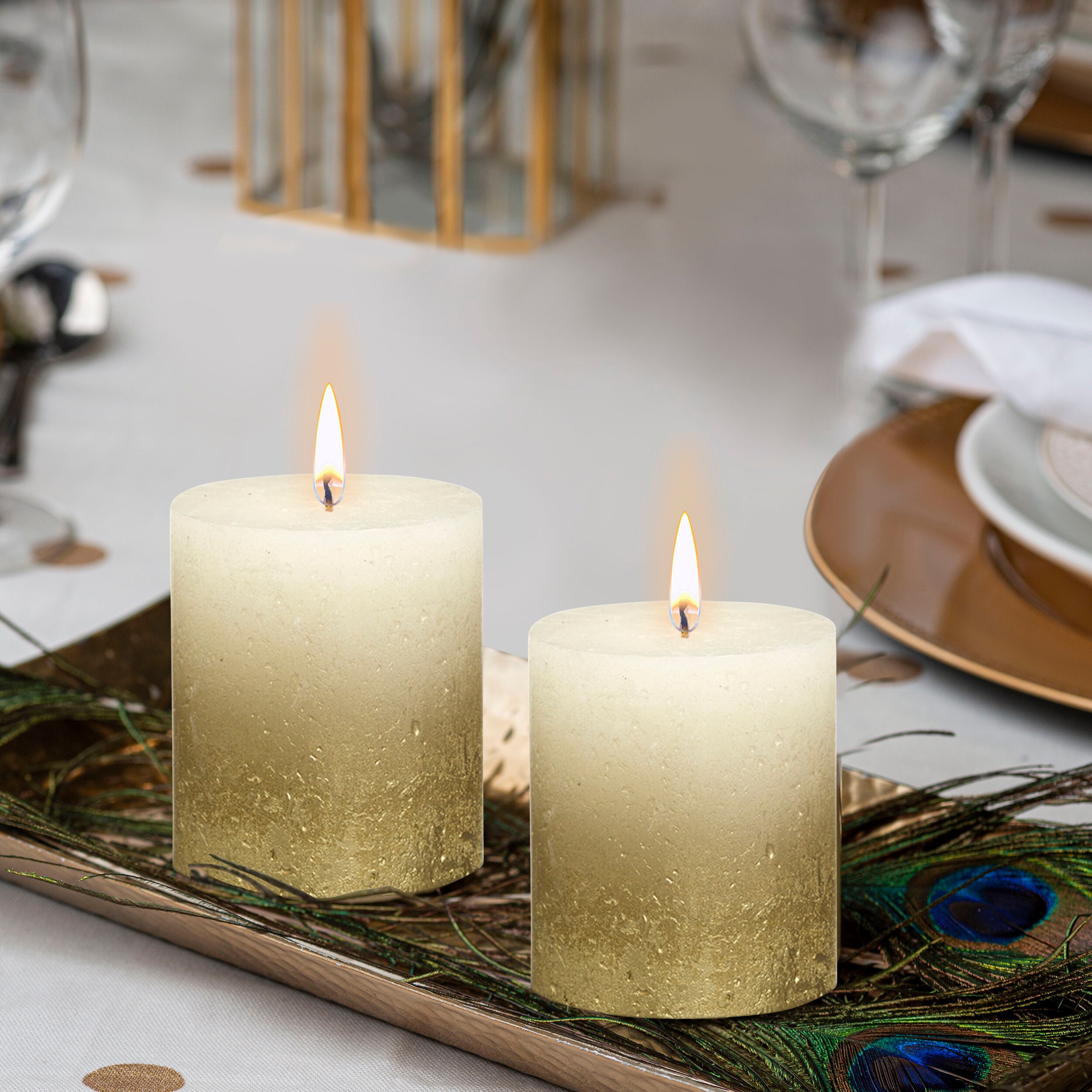 Metallic Ivory& Gold Pillar Candles 2.75x3.25 Unscented Etsy