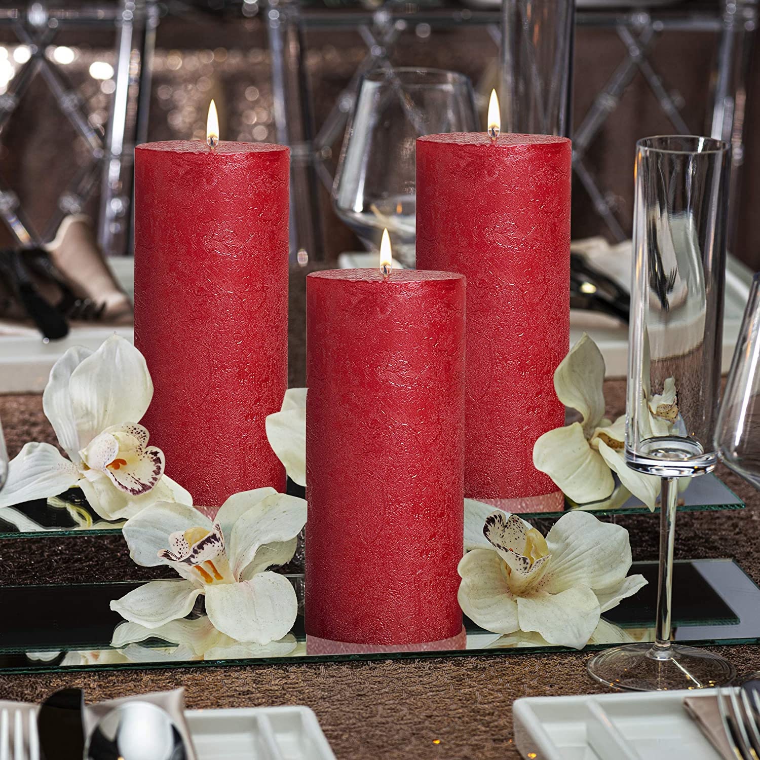 Large Red Metallic Pillar Candles 2.75x7.5 Unscented 6 Etsy