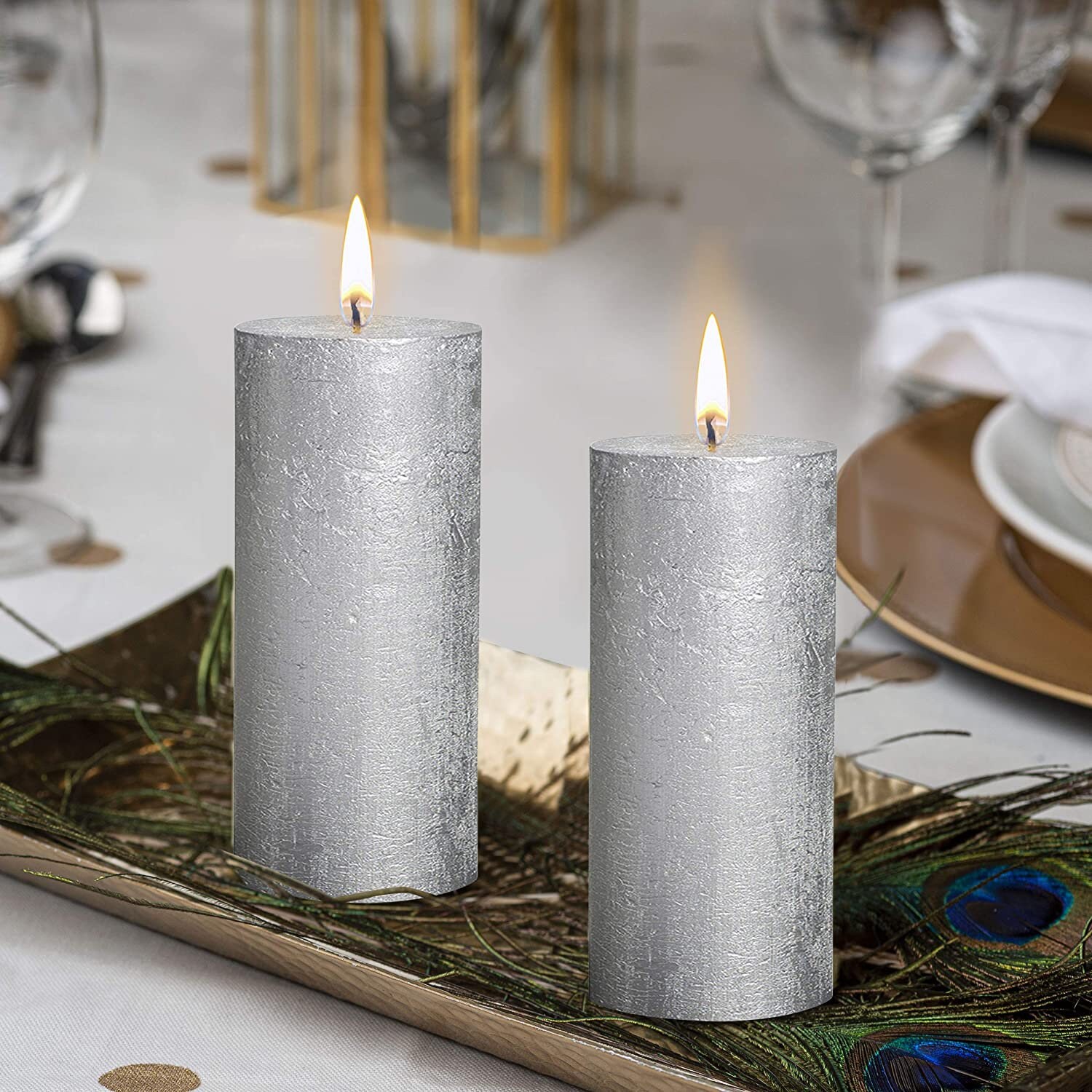 Silver Metallic Pillar Candles 2.75x7.5 Unscented 6 Pack Etsy