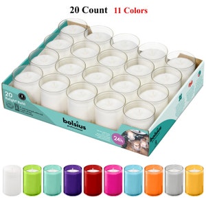 Bolsius Votive Candles 20 Count- Party Decoration Candles In Unbreakable Plastic Cups - 11 Colors