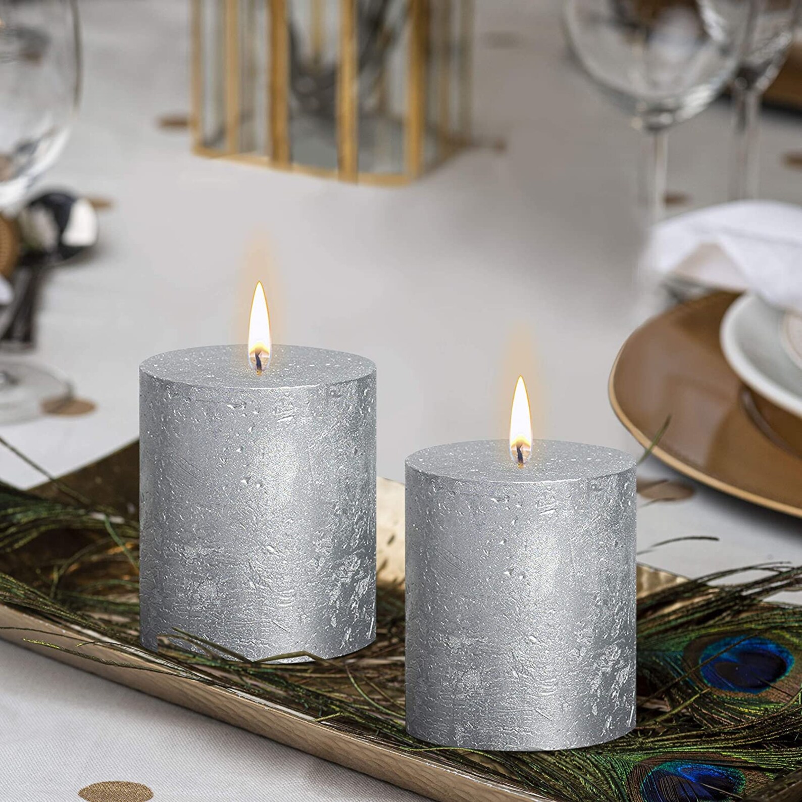 Metallic Silver Pillar Candles Small 2.75x3.25 Unscented Etsy