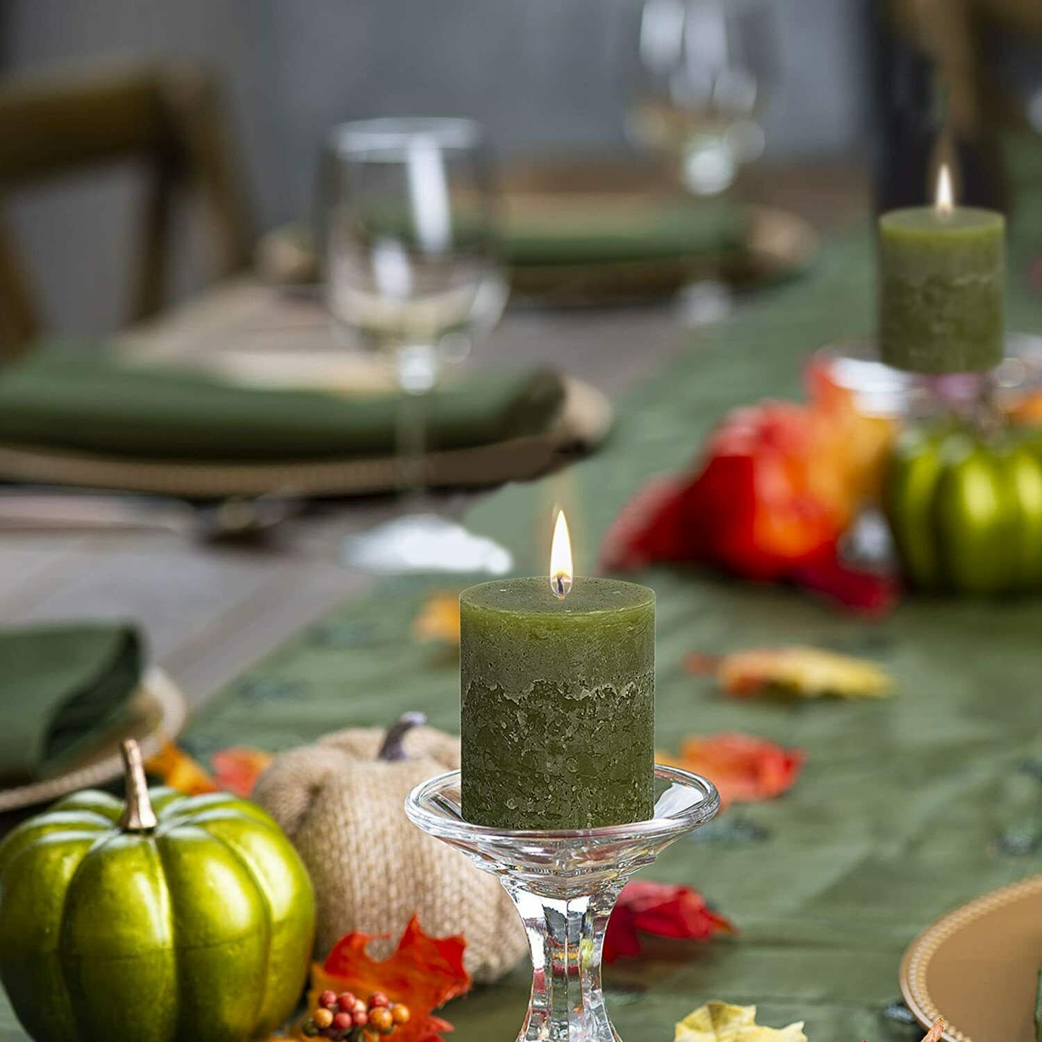 Olive Green Rustic Pillar Candles 2.75x3.25 Unscented 6 Etsy