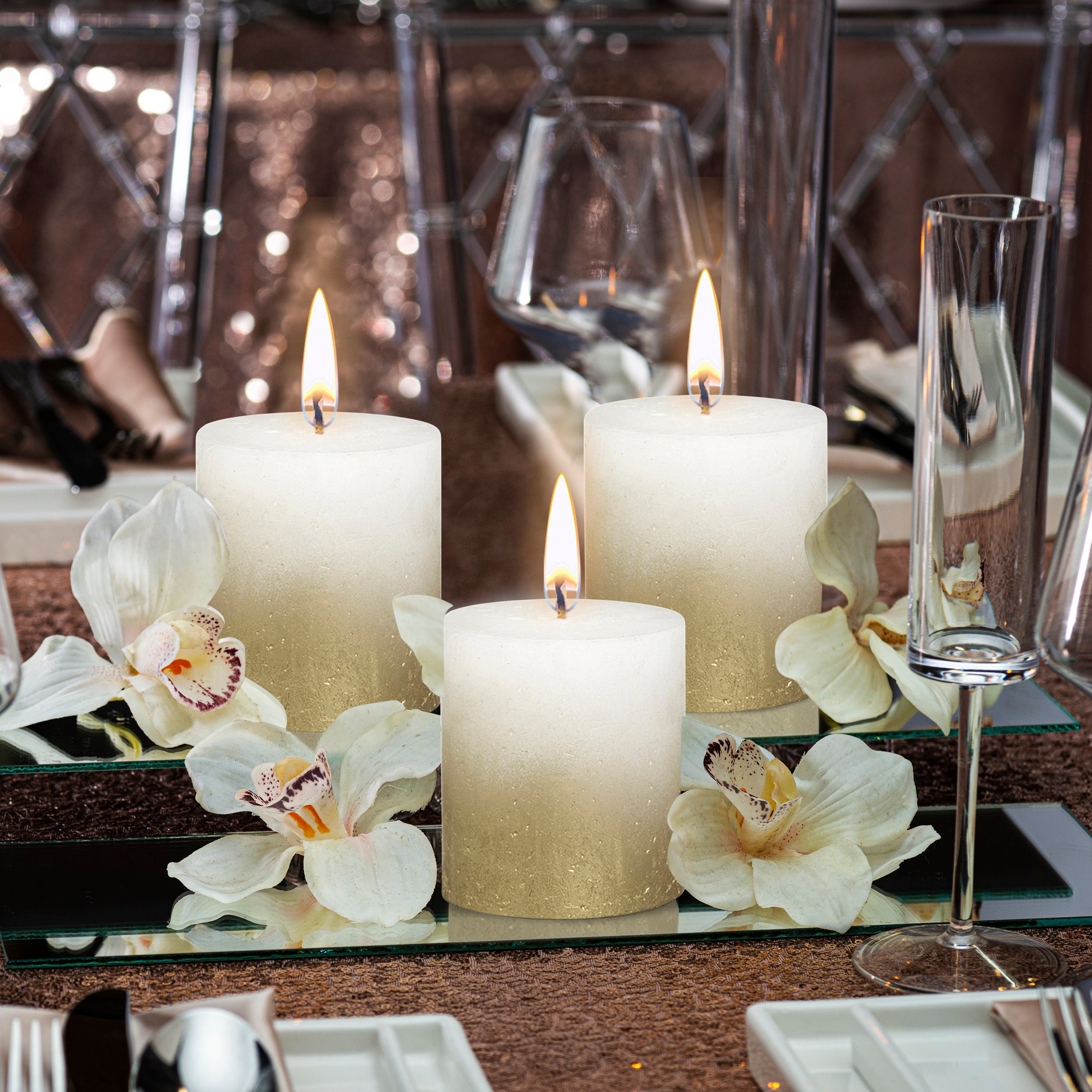 White and Gold Pillar Candles Metallic 2.75 X 3.25 Etsy