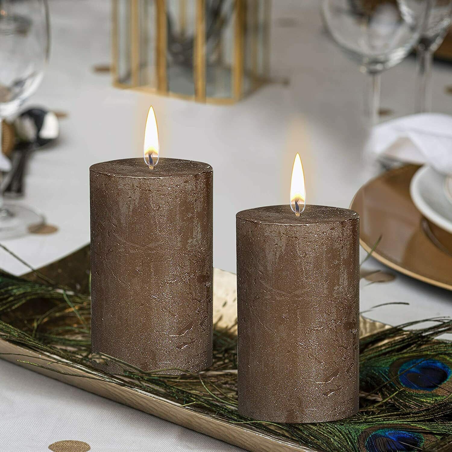 Metallic Brown Pillar Candles 2.75x5 Unscented 3 Pack Etsy