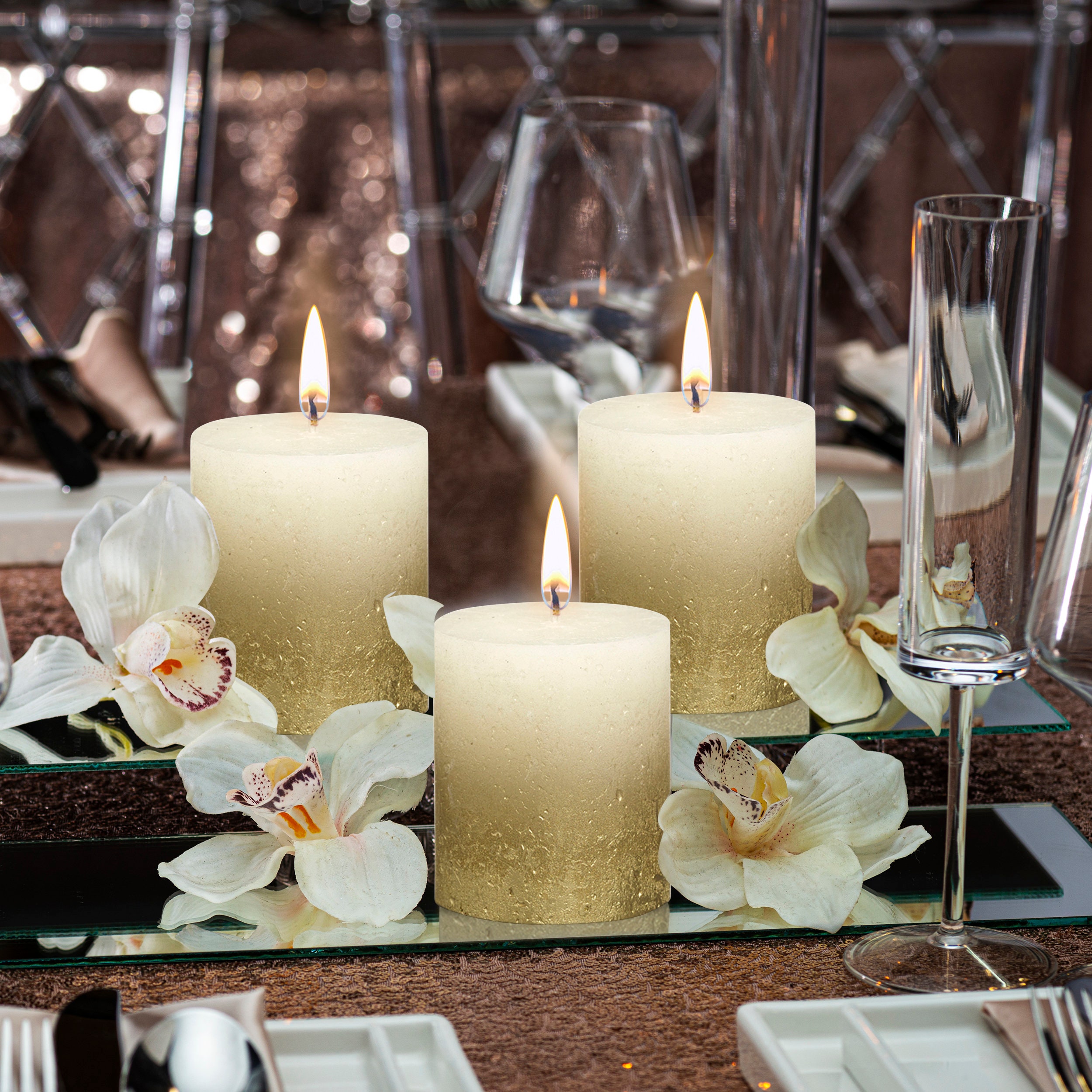 Metallic Ivory& Gold Pillar Candles 2.75x3.25 Unscented Etsy