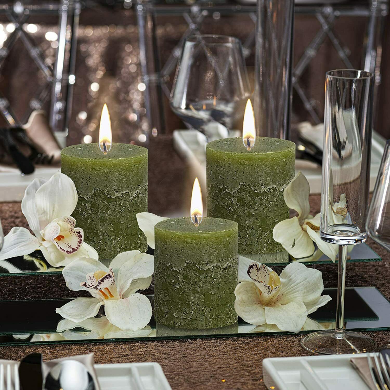 Olive Green Rustic Pillar Candles 2.75x3.25 Unscented 6 Etsy