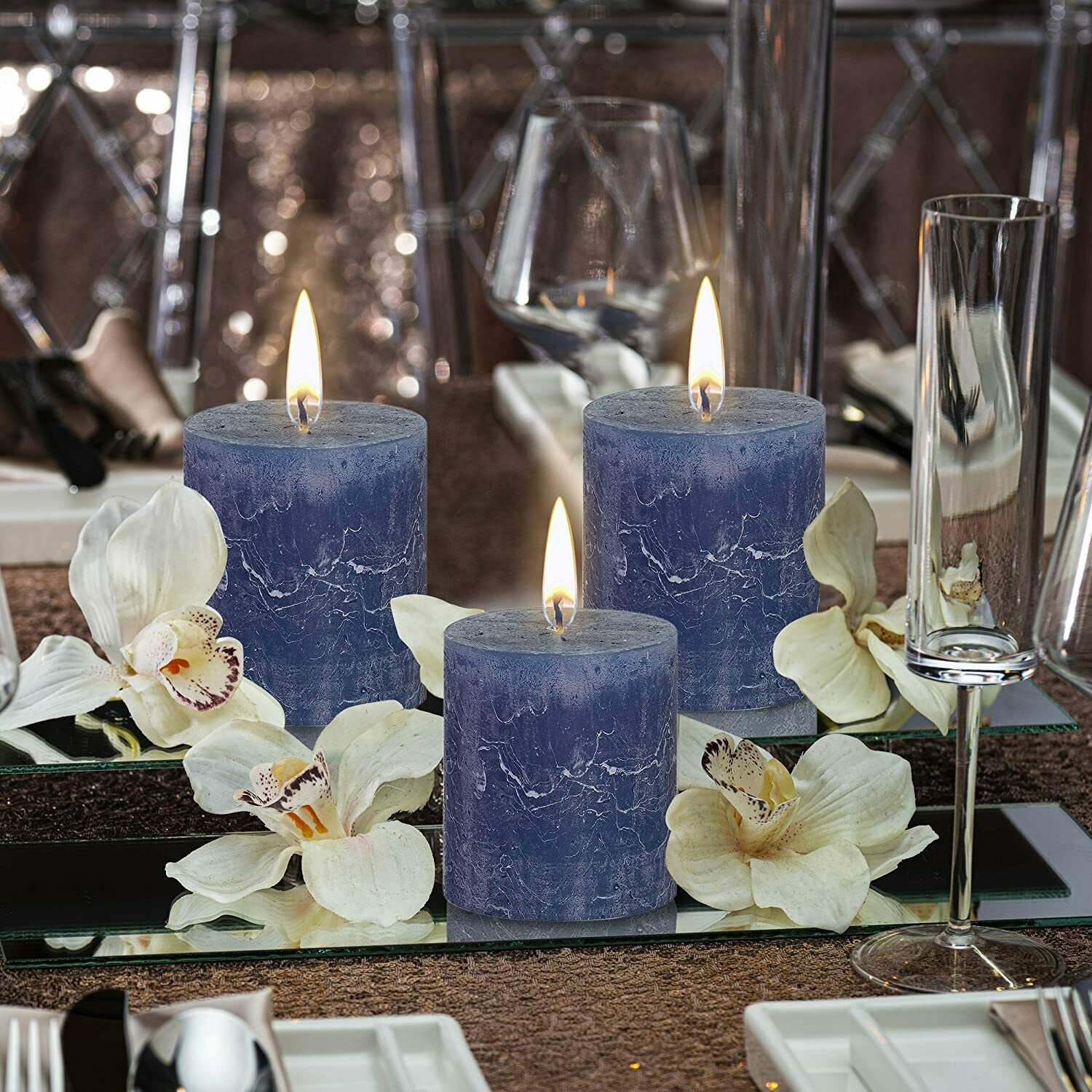 Rustic Dark Blue Pillar Candles 2.75x3.25 Unscented 3 Etsy