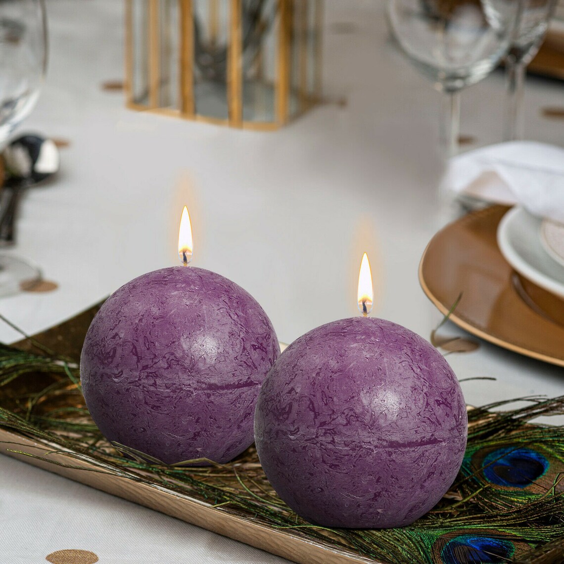 Rustic Purple Ball Candles 3 Inch Unscented 6 Pack Wedding Etsy