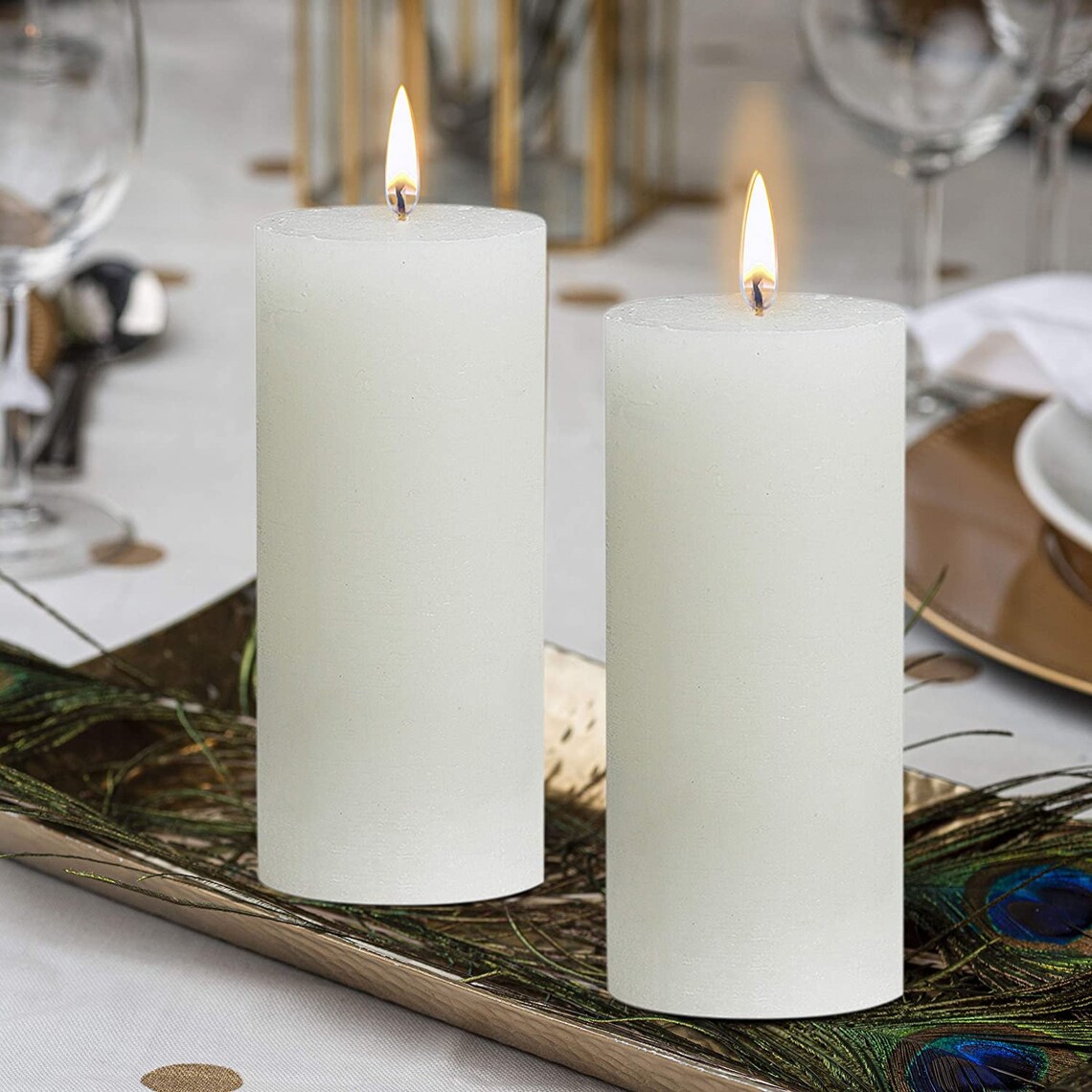 Rustic White Large Pillar Candles 3 Pack Unscented Etsy