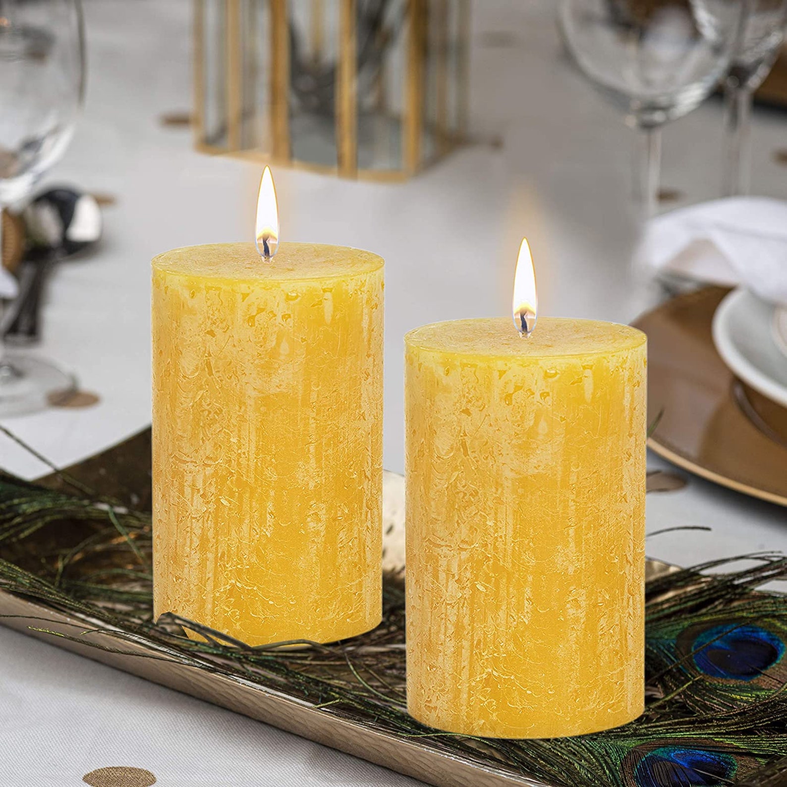 Rustic Yellow Pillar Candles 3 Pack Unscented 2.75x5 for Etsy