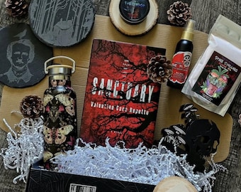 Horror Mystery Box With Signed Horror Book With Stenciled Edges and Horror & Thriller Themed Swag and Treats