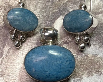 Vintage Sterling and Sodalite Pendant and Earrings