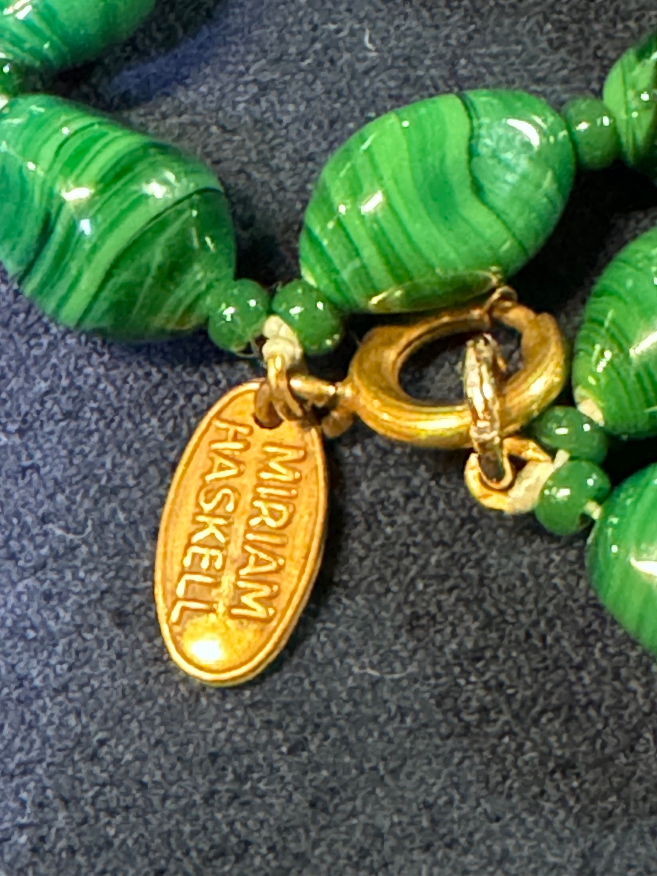 Miriam Haskell Vintage Malachite Green Glass Double Strand