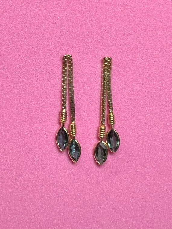 Vintage 14k Tourmaline Dangle Chain Earrings