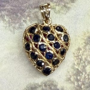 Reversible Sapphire Ruby Heart Pendant Charm 14k Gold