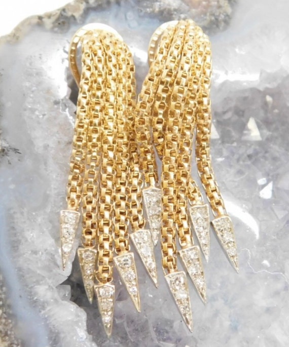 18k Italian Dangling Diamond Earrings Tassel
