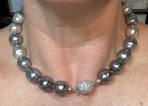 Couture Costume Silver Gray Baroque Pearls Sterli… - image 3