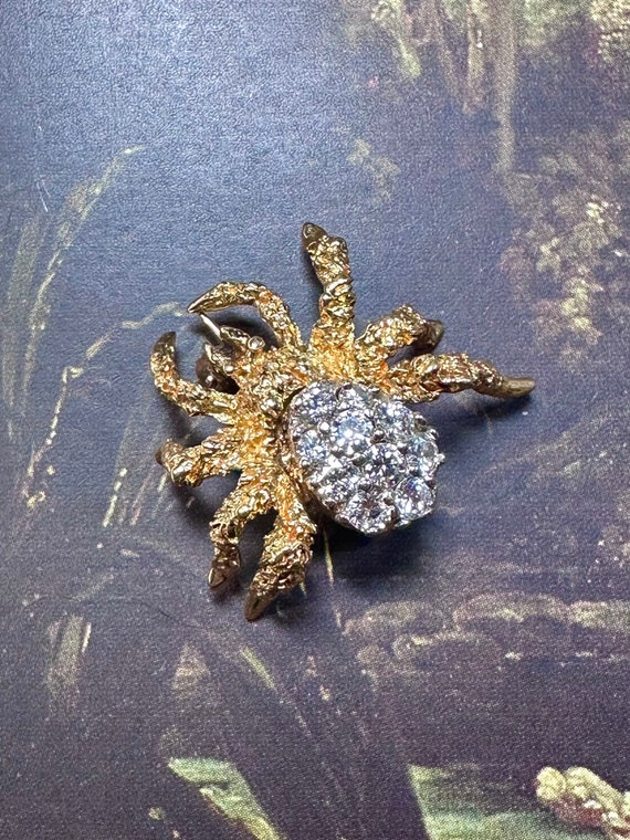 Vintage Spider Pin Gold Gem