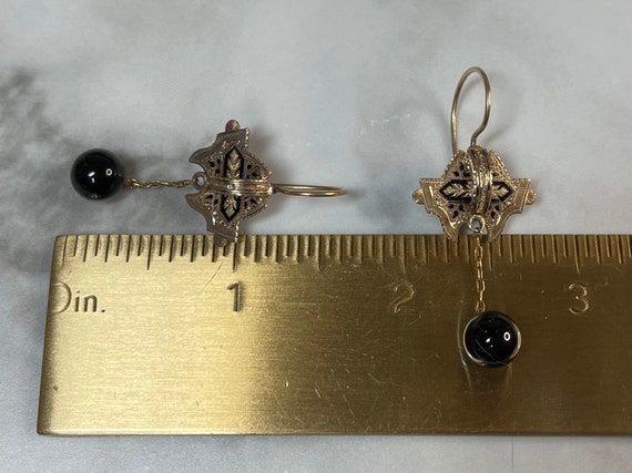 Victorian 14k Black Enamel and Onyx Earrings - image 3