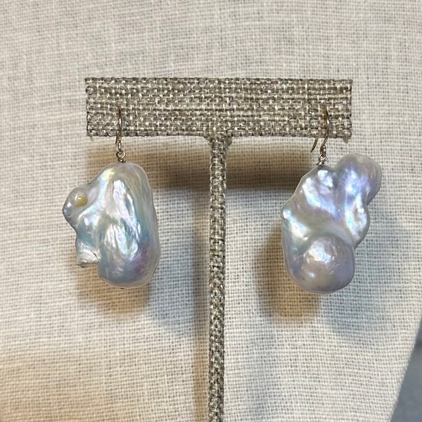 Big Baroque Cultured Pearl 14k Gold Wire Earrings