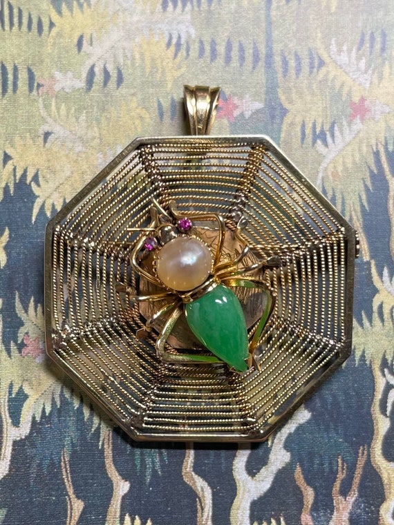 Vintage Spider on Web Large Pendant 18k - image 1