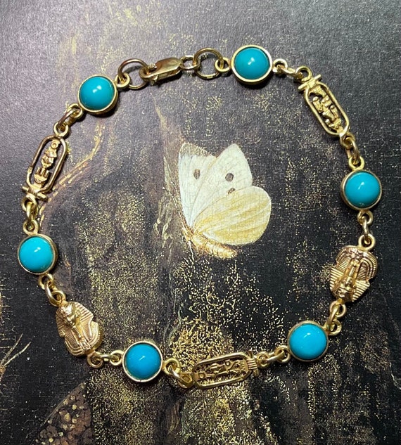 Egyptian Revival 18k Gold and Turquoise Bracelet