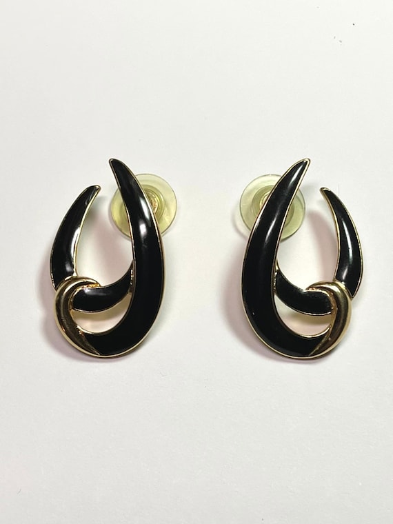 Trifari 1980s Black Enamel Earrings