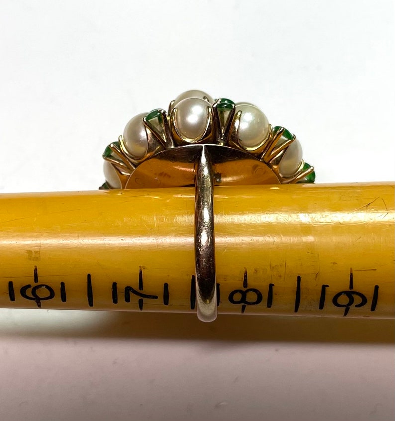 Cluster Ruller HUGE Pearl and Jade 14k Gold Cocktail Ring - Etsy